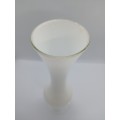 VINTAGE (Mid-Century) : VENETIAN : White Venetian-Style Glass Vase with Clear Glass Twisted Stem