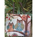 NEW : Maxi Canvas Tote Bag with Owl Print Design (Brown and Cream)