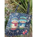 NEW : Maxi Canvas Tote Bag with Owl Print Design (2 `winter` owls)