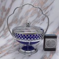 VINTAGE : Stunning silver-tone jam/sugar bowl (cobalt blue glass with silver tone stand)