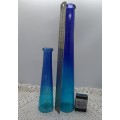 Glass Vases (1 Tall + 1 Short) : Royal Blue and Turquois