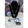 VINTAGE and NEW : Lot of 6 Jewellery pieces : Blue, Silver Toned, Imitation Pearls