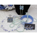 VINTAGE and NEW : Lot of 6 Jewellery pieces : Blue, Silver Toned, Imitation Pearls