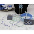 VINTAGE and NEW : Lot of 6 Jewellery pieces : Blue, Silver Toned, Imitation Pearls