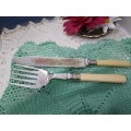 ANTIQUE : Silver Plated Fish Cutlery with hallmarked silver collar 1895 Sheffield celluloid handles