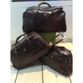 Set of 3 Suitcases Travel Trolley Luggage, Polyester Leather And 2 Wheels