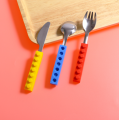 3 Pcs/Set Snack & Stack Silicone Stainless Steel Brick Style Cutlery Fork Utensil Set Kids Tableware