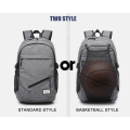 BLACK Waterproof Canvas Backpack Laptop Bag With USB Charging and Basketball Net
