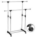 Double Pole Adjustable Portable Clothes Hanger Rolling Garment Rack