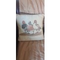 Finely woven Vintage `Duck motive`(muscovy) x3 cushions with inners excellent condition