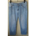BOYS/LADIES: FADED BLUE JEANS - MAKE: RE - BOY FIT LOW RISE - SIZE: NO SIZE BUT LOOKS SMALL 8-10
