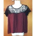 LADIES - MAROON AND BLACK TOP - MAKE - COTTON ON - SIZE - S