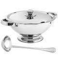 Soup Tureen - 26cm 3.5L Stainless Steel Soup Tureen with Lid and Serving Ladle