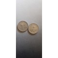 South African 1966 20 cent coin and 1965 20 cent coin