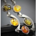 EXQUISITE BALTIC AMBER BRACELET 925 STERLING SILVER HONEY, YELLOW AND GREEN AMBERS