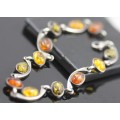 EXQUISITE BALTIC AMBER BRACELET 925 STERLING SILVER HONEY, YELLOW AND GREEN AMBERS