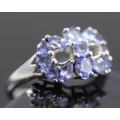TANZANITE AND STERLING SILVER RING. STRONG VIOLET COLOUR, CREATIVE DESIGN. 925.