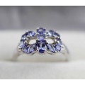 TANZANITE AND STERLING SILVER RING. STRONG VIOLET COLOUR, CREATIVE DESIGN. 925.