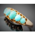 RATHER SPECIAL EARLY 20th CENTURY FIVE STONE TURQUOISE RING. 18ct YELLOW GOLD. RAISED OPENWORK