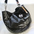 MICHAEL KORS BLACK PYTHON EMBOSSED LEATHER HOBO BAG CHAIN DETAIL "AS-NEW" CONDITION. Orig DUSTCOVER