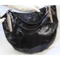 MICHAEL KORS BLACK PYTHON EMBOSSED LEATHER HOBO BAG CHAIN DETAIL "AS-NEW" CONDITION. Orig DUSTCOVER