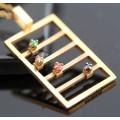 9CT YELLOW GOLD ABACUS PENDANT WITH DIAMOND, TOURMALINE, QUARTZ AND SPINEL GEMSTONES. QUIRKY!