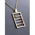 9CT YELLOW GOLD ABACUS PENDANT WITH DIAMOND, TOURMALINE, QUARTZ AND SPINEL GEMSTONES. QUIRKY!