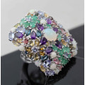 SPECTACULAR GORGEOUS MULTIPLE GEMSTONE (8ct) STERLING SILVER RING IN A MYRIAD OF COLOURS. HUGE!