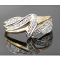 ENGLISH VINTAGE MINE-CUT DIAMOND 0,10ct RING YELLOW AND WHITE 9ct GOLD. *JEWELLER CERTIFIED R 8'784*