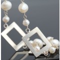 STUNNING MODERN NATURAL PEARL STERLING SILVER NECKLACE. 925