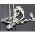 STERLING SILVER LONG "T-DROP" NECKLACE WITH 3,7ct SKY BLUE TOPAZ GEMSTONES. 925