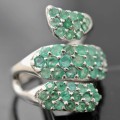 LARGE TRIPLE RIBBON REAL EMERALD STERLING SILVER RING. 925 BRAZILIAN MINED!