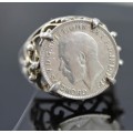 VINTAGE 1920 BRITISH COIN SET IN STERLING SILVER RING.
