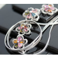 PRETTY FLOWER DESIGN TOURMALINE AND TOPAZ STERLING SILVER NECKLACE. REAL STONES BEAUTIFUL COLOURS