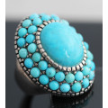 MAGNIFICENT LARGE (30mm)  VINTAGE BOHO TURQUOISE STERLING SILVER RING. 925. HEAVY 12,4 grams!