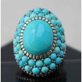 MAGNIFICENT LARGE (30mm)  VINTAGE BOHO TURQUOISE STERLING SILVER RING. 925. HEAVY 12,4 grams!