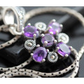 AMETHYST AND MARCASITE STERLING SILVER 925 PENDANT AND CHAIN. DEEP ROYAL PURPLE COLOUR