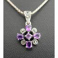 AMETHYST AND MARCASITE STERLING SILVER 925 PENDANT AND CHAIN. DEEP ROYAL PURPLE COLOUR