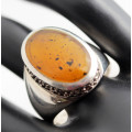 HEAVY VINTAGE NATURAL BALTIC AMBER STERLING SILVER RING. 925. CIGAR BAND SHANK,  COLLECTABLE PIECE!