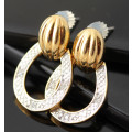 CONTEMPORARY GOLDEN HUED STERLING SILVER EARRINGS WITH DIAMOND ACCENTS