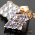 VINTAGE FROM LONDON  LILAC TANZANITE GEMSTONE EARRINGS IN 10ct YELLOW GOLD