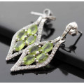 SHOWY LIME GREEN PERIDOT AND ICY CUBIC ZIRCONIA STERLING SILVER EARRINGS. 925. GLAMOUROUS DROPS!