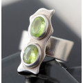 AVANT GARDE HANDCRAFTED PERIDOT RING IN MEXICAN STERLING SILVER. CREATIVE ORGANIC DESIGN. HEAVY!
