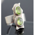 AVANT GARDE HANDCRAFTED PERIDOT RING IN MEXICAN STERLING SILVER. CREATIVE ORGANIC DESIGN. HEAVY!