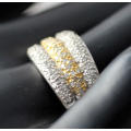 UNUSUAL 9CT WHITE & YELLOW GOLD PAVE 0,45ct DIAMOND RING *JEWELLER CERTIFICATE R16'000* LONDON ASSAY