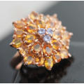SPECTACULAR BRIGHT GEMSTONE CLUSTER REAL YELLOW SAPPHIRE, CITRINE & TANZANITE STERLING SILVER RING