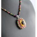 CITRINE, RUBY AND EMERALD PENDANT. RICH COLOURS! HEAVY STERLING SILVER AND TOURMALINE NECKLACE