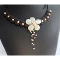 HANDMADE BAROQUE PEARL AND MOTHER OF PEARL BRAIDED COLLAR NECKLACE. VERY UNUSUAL & PRETTY!