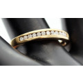 9CT YELLOW GOLD RING WITH CHANNEL SET NATURAL DIAMONDS CLASSIC HALF-ETERNITY. VINTAGE ENGLISH
