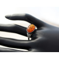 STRIKING LARGE VINTAGE HORIZONTAL OVAL STERLING SILVER BALTIC AMBER RING FABULOUS RICH HONEY HUE